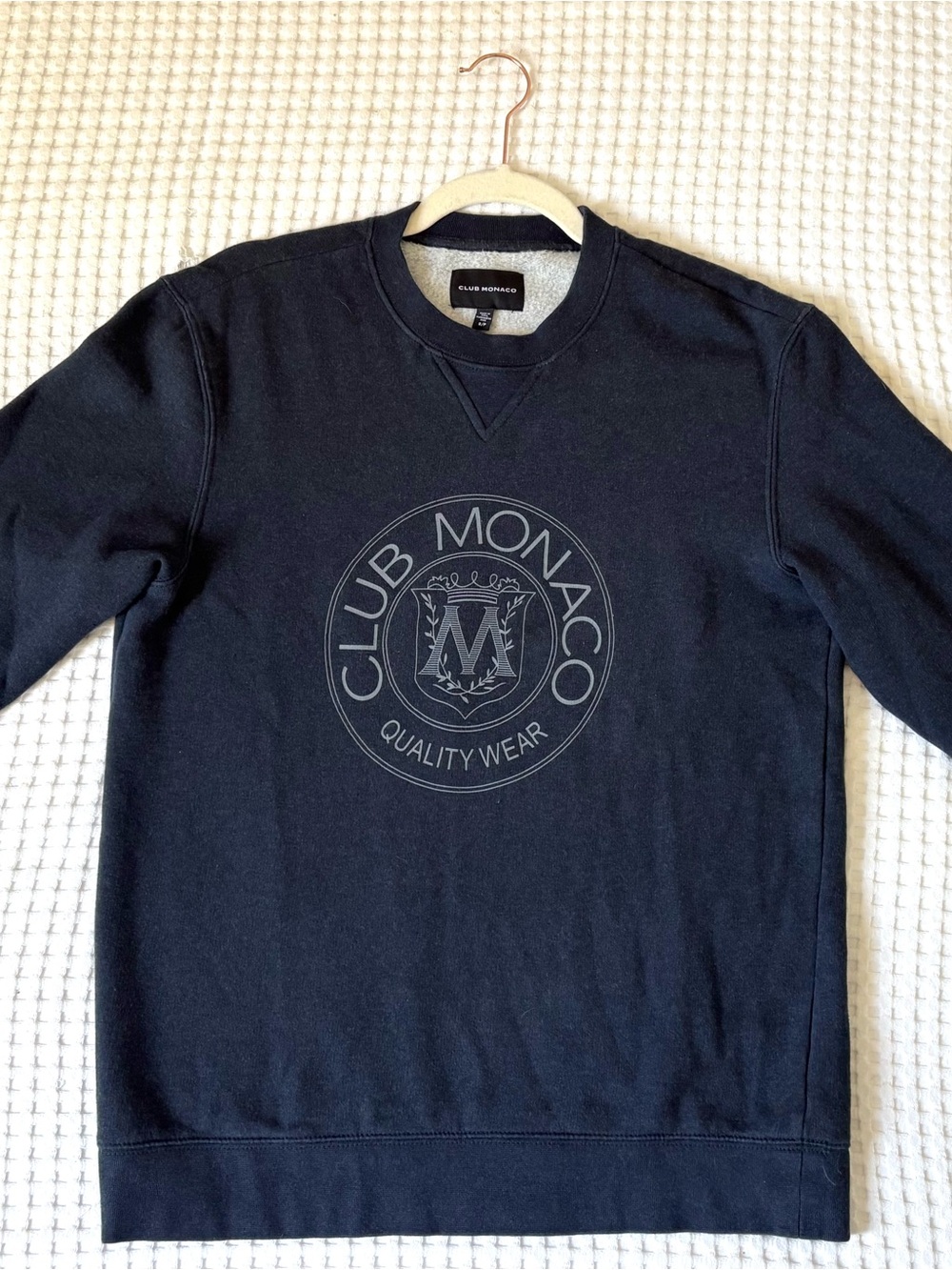 Club Monaco Classic Navy Heritage Logo Crewneck Sweatshirt — Unisex Size Small
